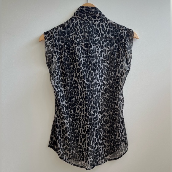 French Connection Sheer Leopard Sleeveless Tie Neck Top - Picture 4 of 6